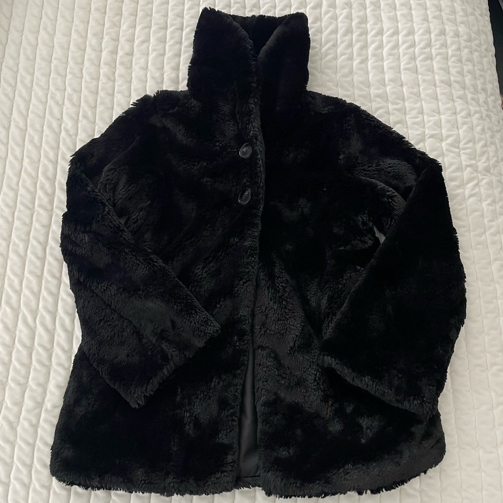 Patagonia Girl's Pelage Black Faux Fur Jacket Coat Cozy Warm Fluffy Size S (8) - Picture 3 of 9